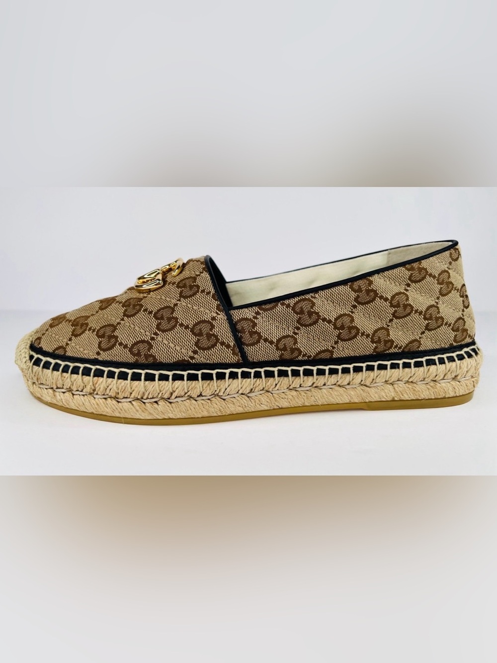 GUCCI Pilar GG Monogram Supreme Canvas Espadrille Logo Flat Loafers EU 40.5 - Picture 3 of 10